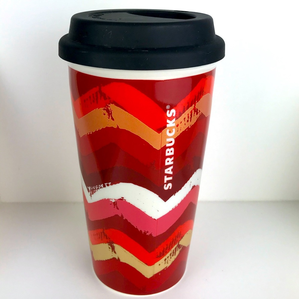 Starbucks 2014 10oz Red Chevron Travel Tumbler Mug